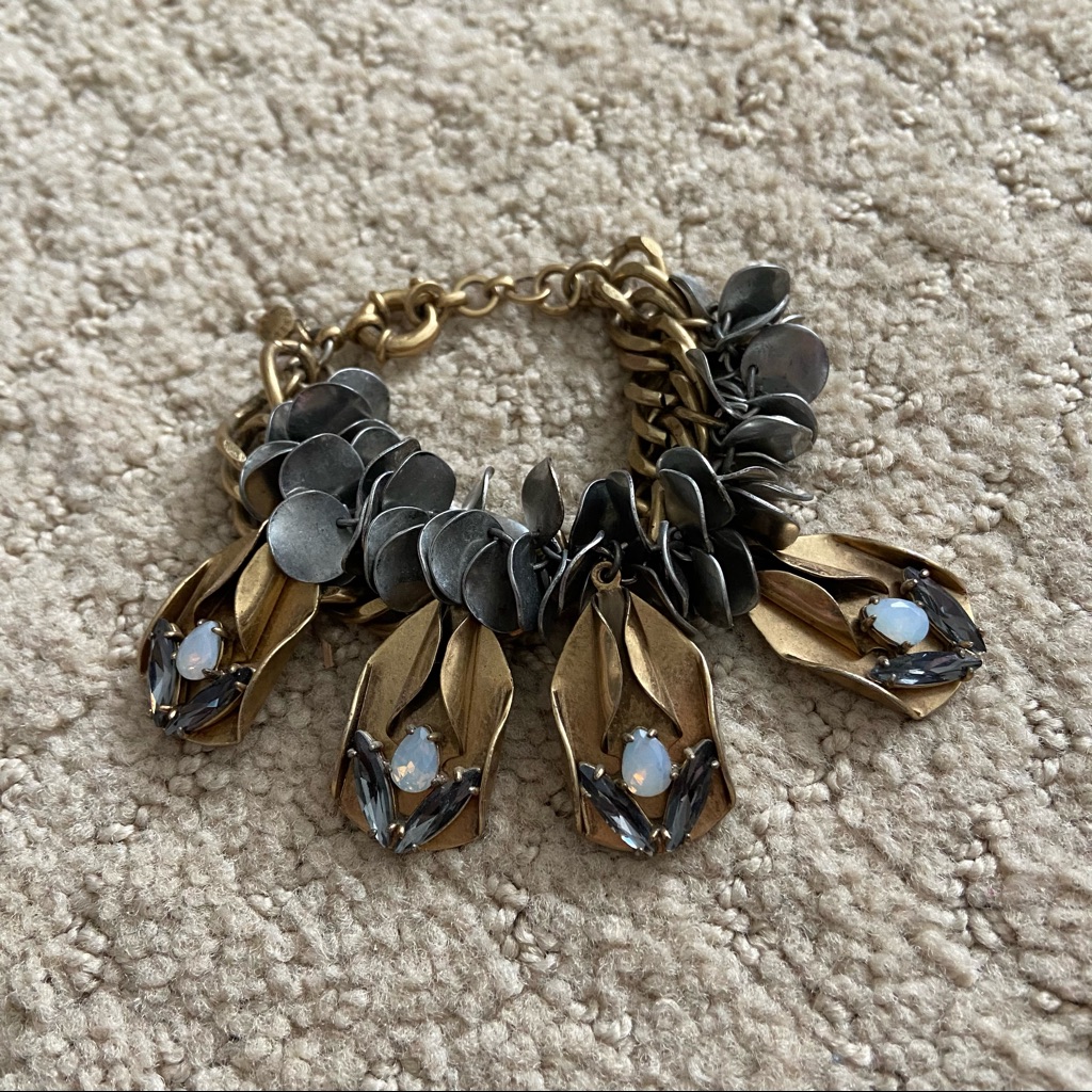 Jcrew Gold Link Bracelet With Gems
